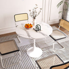 Minimalist 35.43" White Rock Slab Round Dining Table