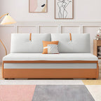 Orange polyester blend sleeper sofa with steel frame and casters, modern futon for versatile seating