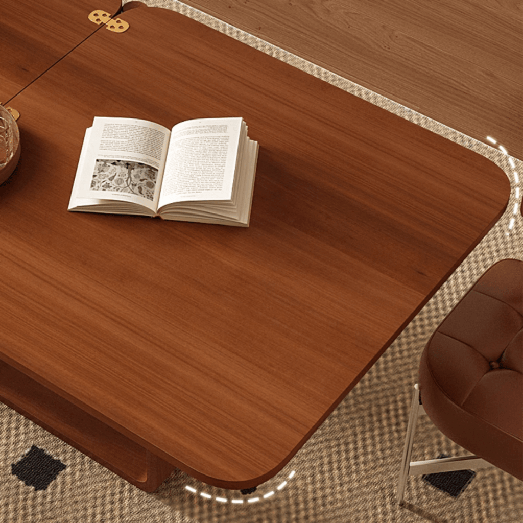 Scandinavian-inspired folding dining table with ample storage for stylish, space-saving home decor