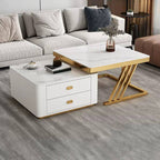 Modern square steel frame nesting coffee tables set with two pieces, including a small table