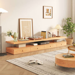 Wood Media Center TV Stand with Shelves and 4-Drawer