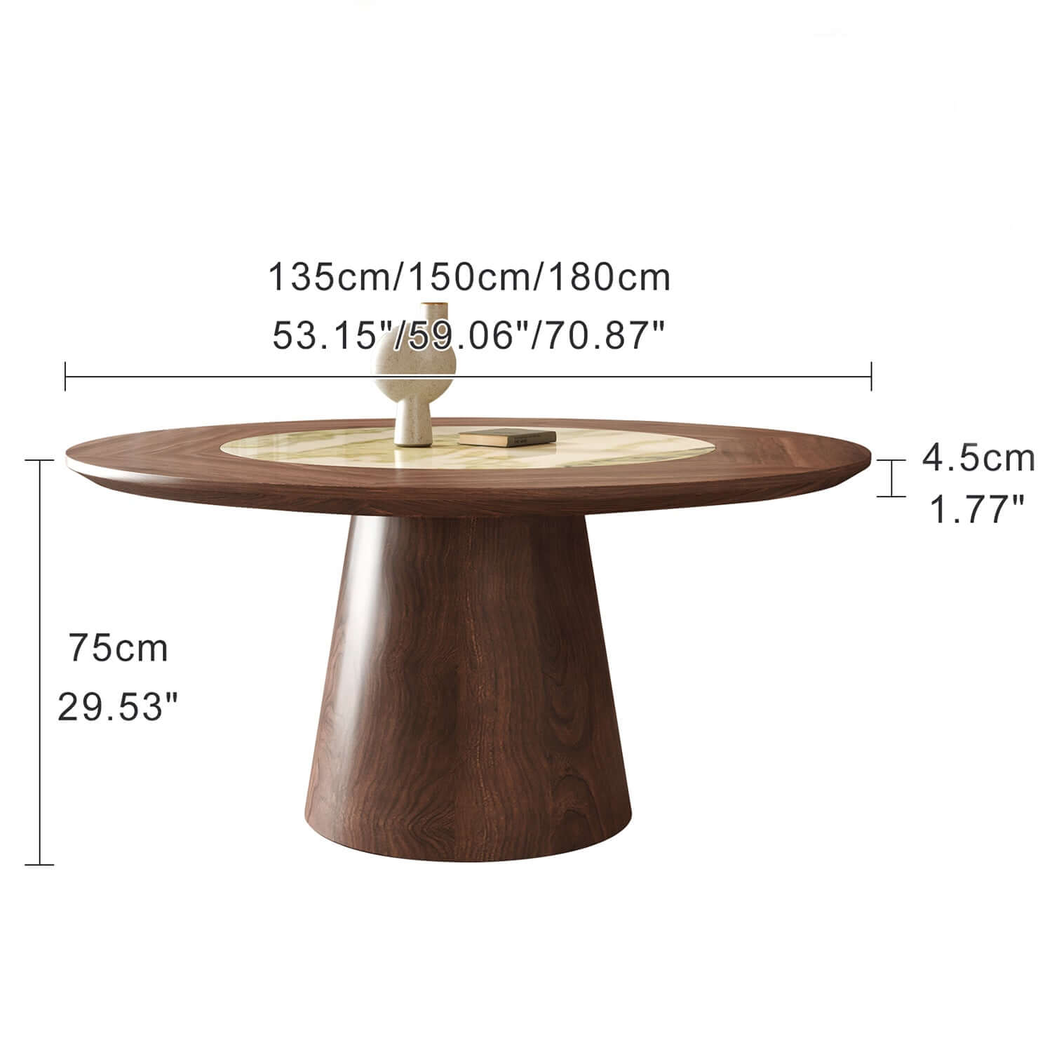 Cocochairs Modern Round Black Walnut Dining Table with Built-in Irish Green Luxury Stone Lazy Susan
