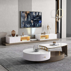 Modern Extendable Coffee Table with Storage Sintered Stone Top & Wood Frame
