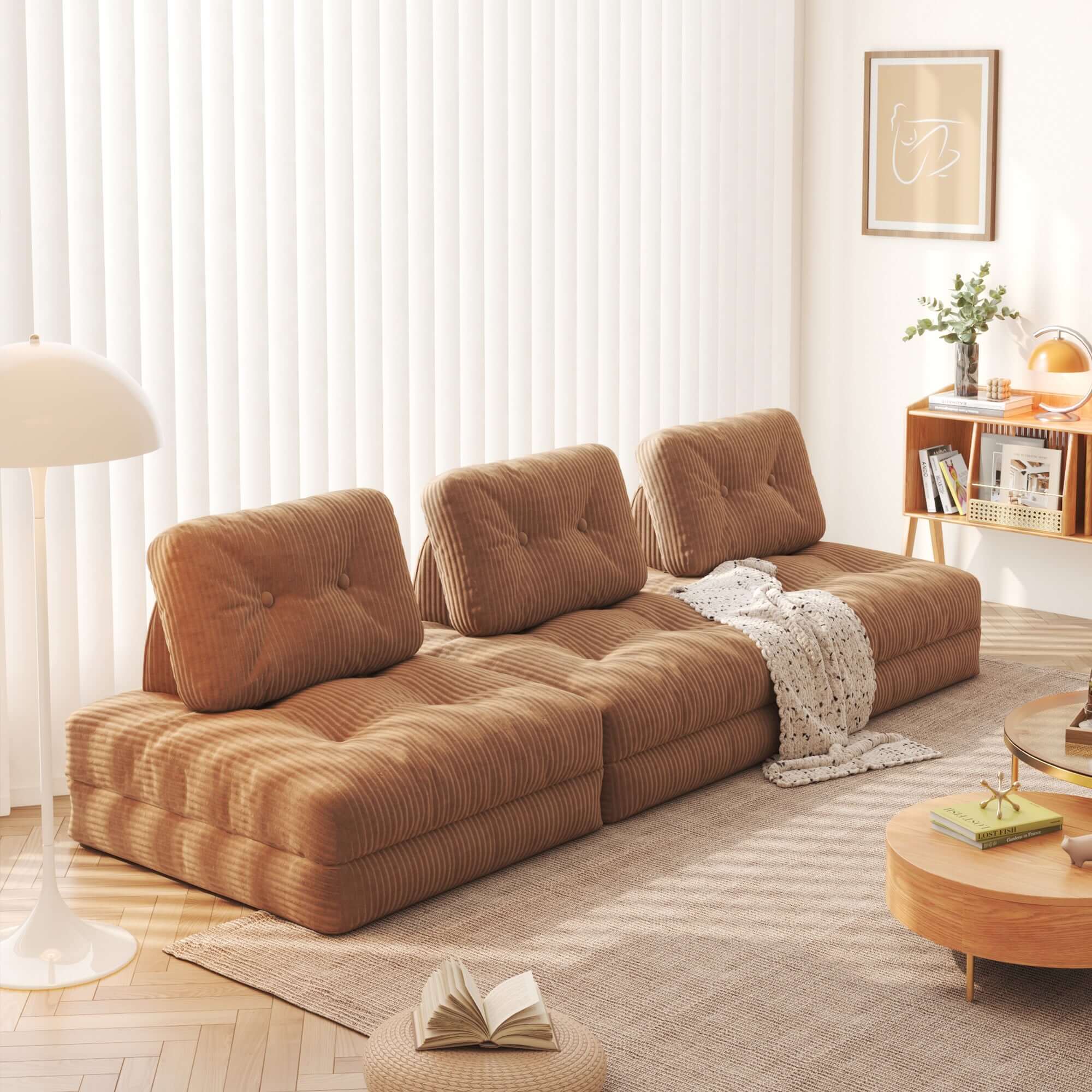 Convertible modular floor couch for living room, perfect for flexible seating and lounging