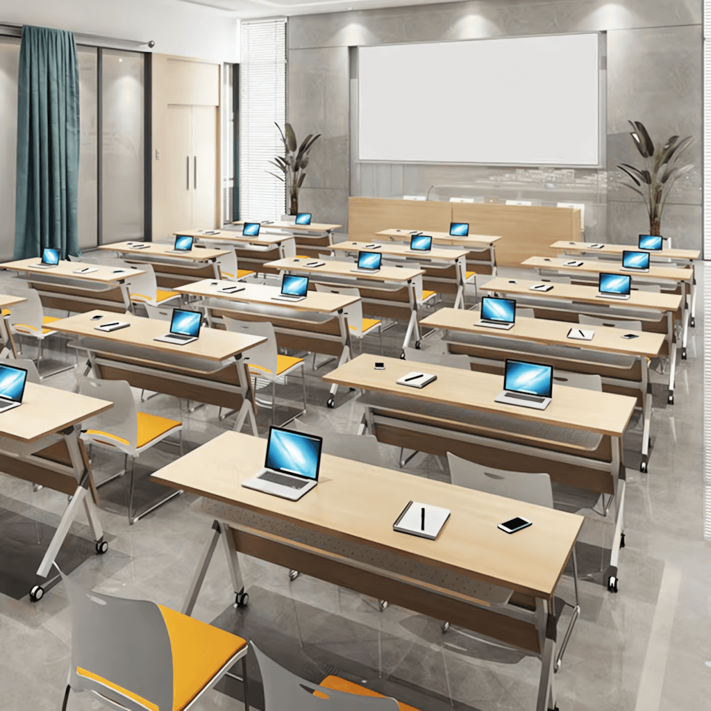 Folding table and chair set designed for versatile use in dynamic office spaces