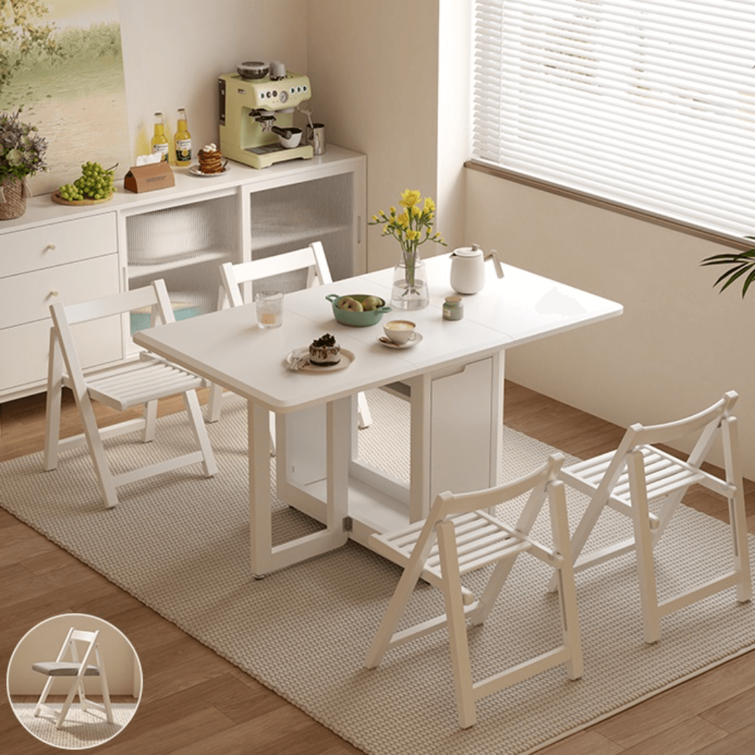 Folding dining table with storage, space-saving and multi-purpose design for small spaces