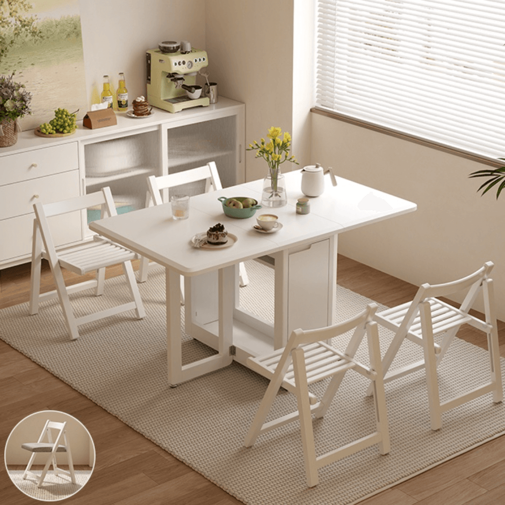 Folding dining table with storage, space-saving and multi-purpose design for small spaces