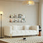 Modern white boucle upholstered fluted 3-seater sofa with pillow for living room seating main product image
