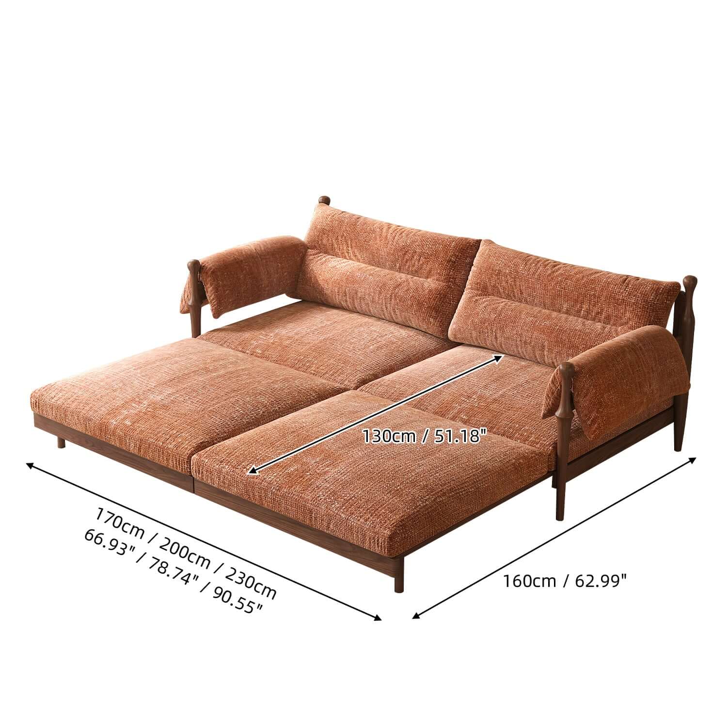 Cocochairs Solid Wood Frame Convertible Modular Sofa Bed – Mid-Century Japandi