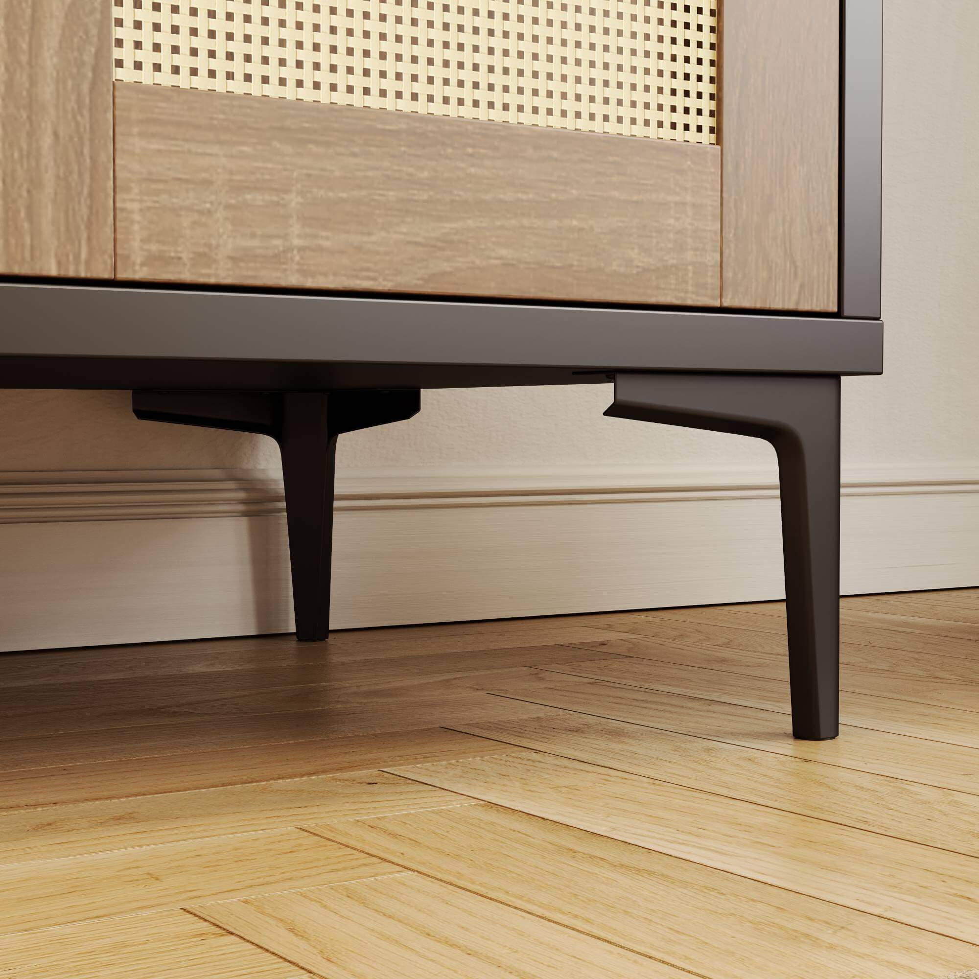 Sideboard cabinet with rattan decoration and four doors, measuring 48.42 inches wide