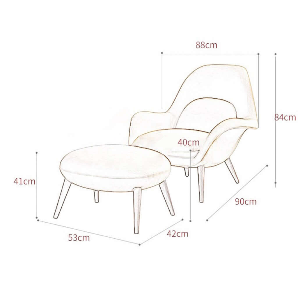 Nordic modern single sofa lounge chair with velvet fabric cushion and ottoman set