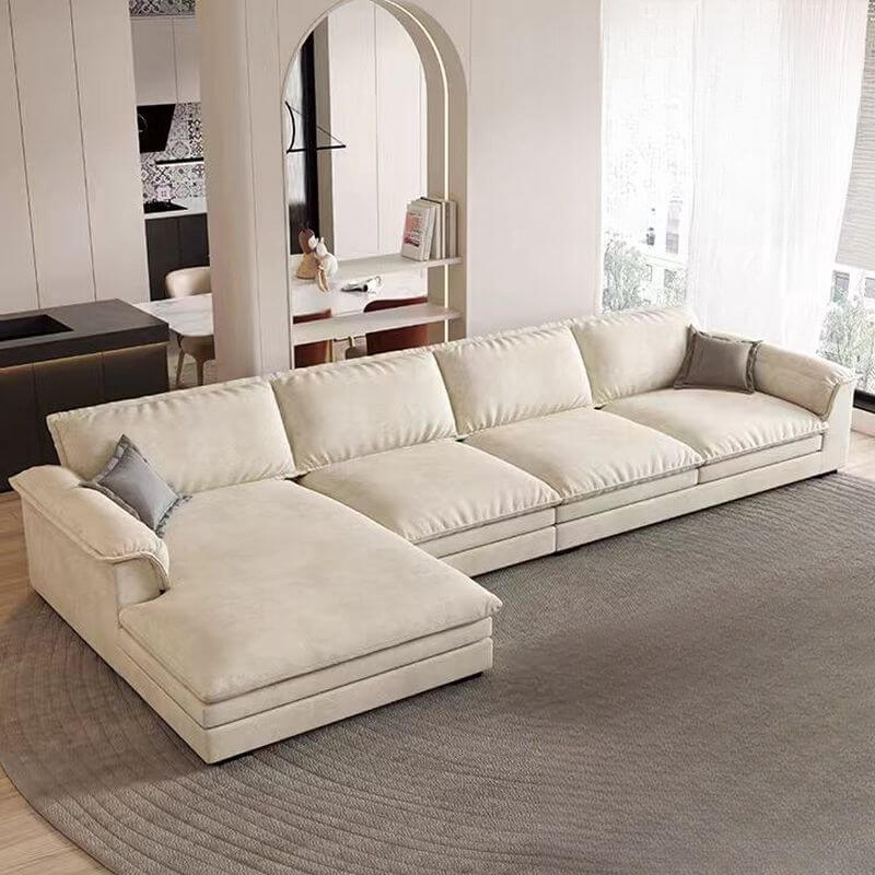 1-Chaise L-Shape Sofa in Cream メイン画像