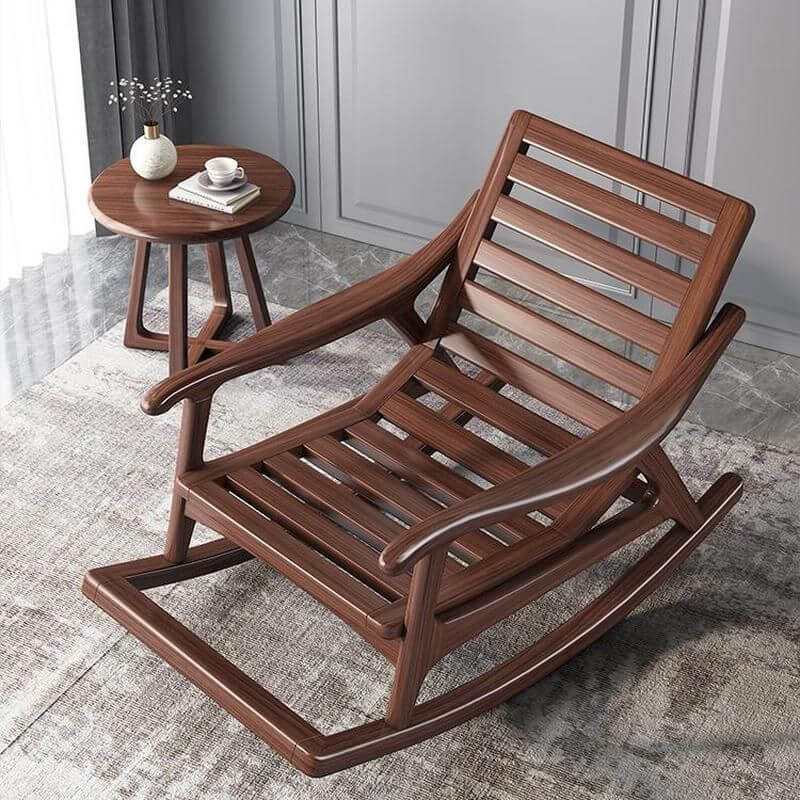 Close-up of walnut wood rocking chair