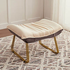 Footstool in Orange Upholstery with Gold Legs