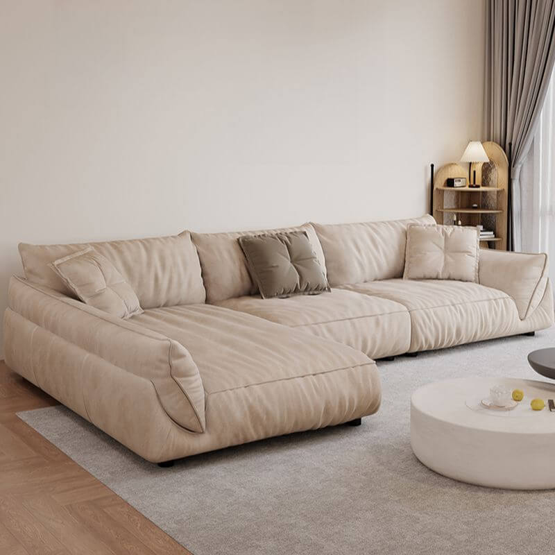 Three Piece L-Shape Ivory Sofa Chaise Set メイン画像