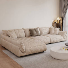 Three Piece L-Shape Ivory Sofa Chaise Set