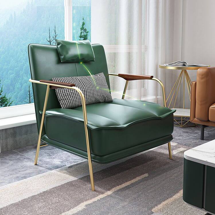 33.5インチ幅のインダストリアルインテリアアームチェア、フェイクレザー枕付きバックアームチェア サブ画像