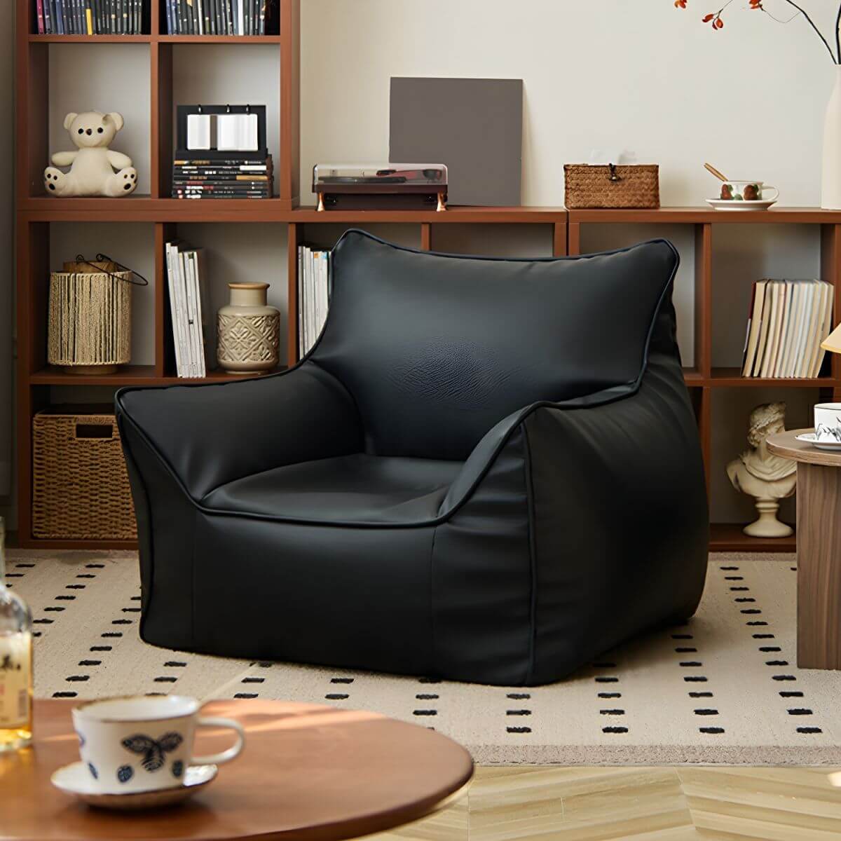 Faux Leather Bean Bag Chair Black