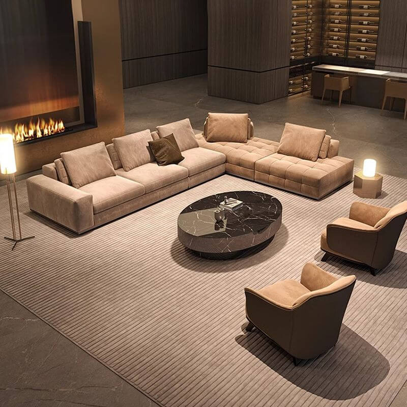 4 Pc L-Shape/U-Shape/Straight Right/Reversible/Horizontal Seats 6 Sofa Recliner/Corner Sectional/Sofa in Light Brown/Soft-white Secondary image