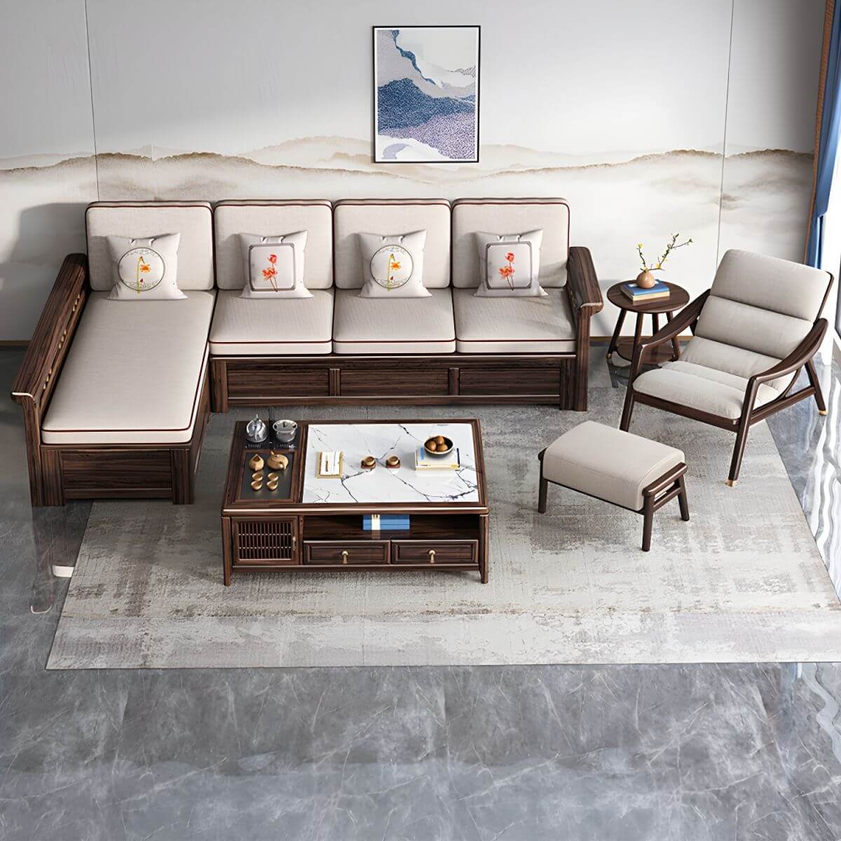 Side view of the wooden recliner