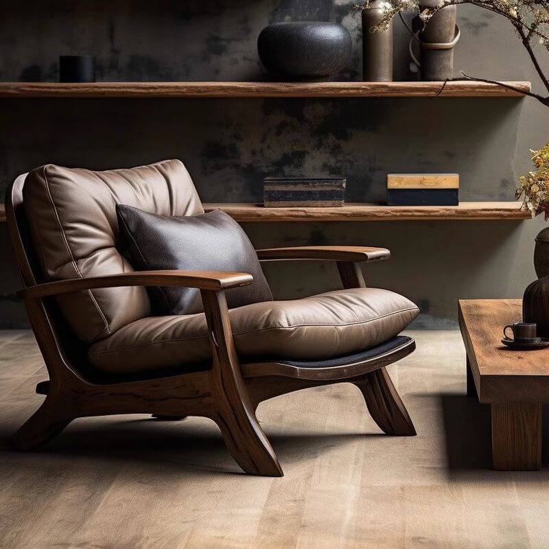 Fauteuil antique en mousse cacao/encre avec dossier rembourré et coussins amovibles pour salon Image secondaire du produit