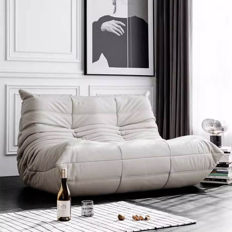 Antique Genuine Leather Beanie Chair in off-white Hauptbild