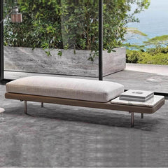 Antique Stainless Alloy Grey Upholstered Sitting Bench front view