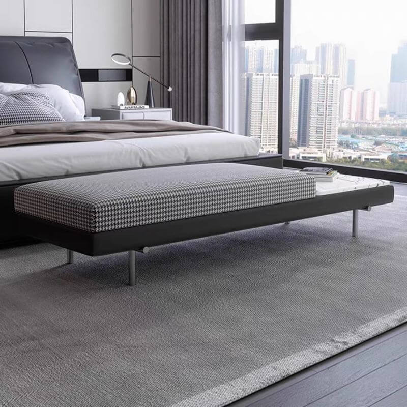 Antique Stainless Alloy Grey Upholstered Sitting Bench Indoor Image secondaire du produit