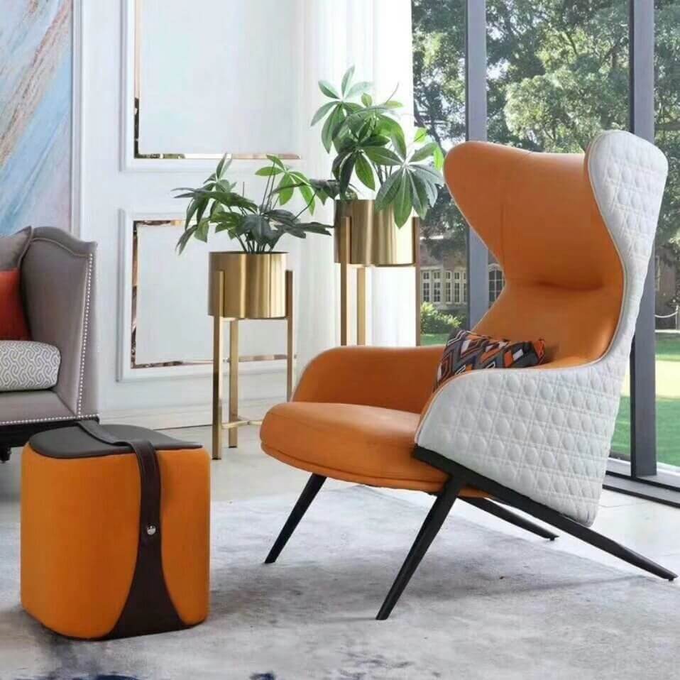 Apricot Color Wingback Chair in Drawing Room