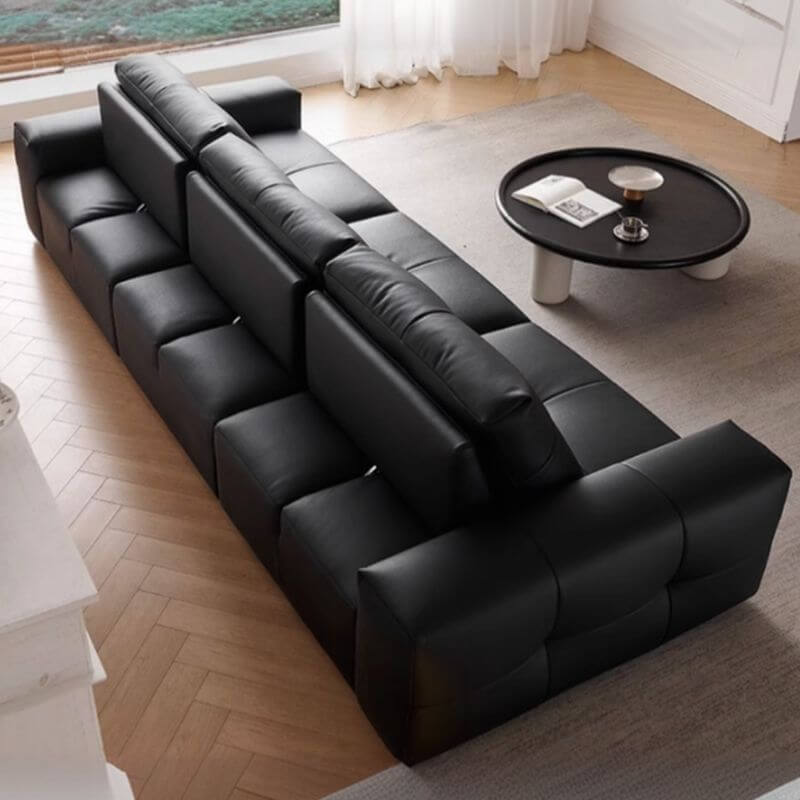 Elegant black sofa in a modern living room