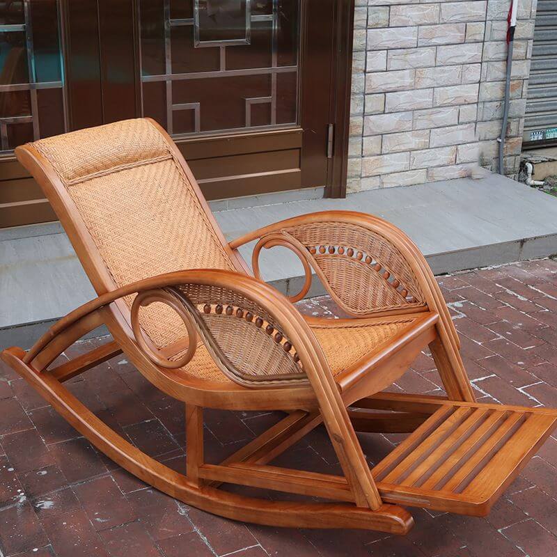 Art Deco Cane Front Porch Rocking Chair in Coffee