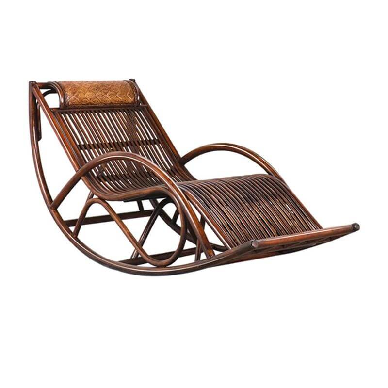 Nut-Brown Art Deco Rocking Armchair with Rattan Weaving