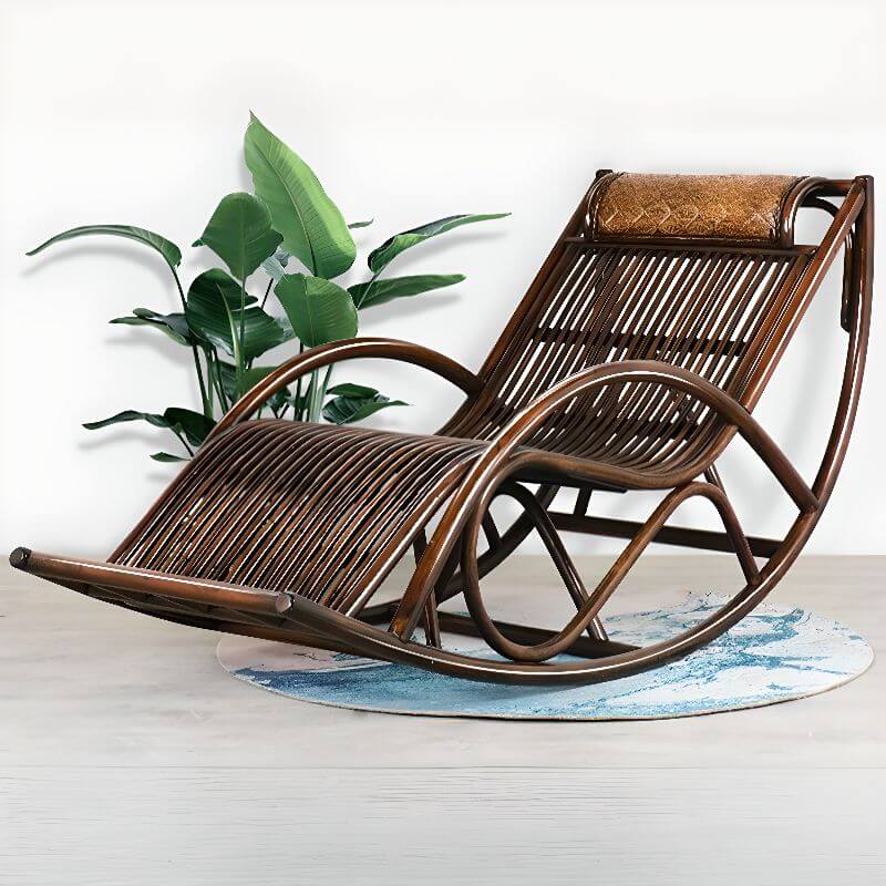 Natural Wood Rocking Armchair with Track Arms