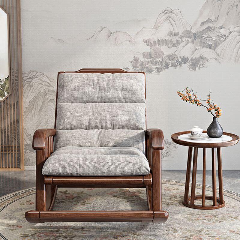 Chalk/Auburn Ergonomic Rocking Reading Chair with Solid Wood Frame