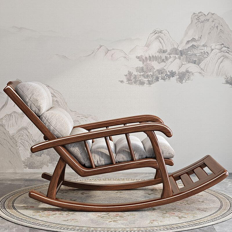 Chalk/Auburn Ergonomic Rocking Reading Chair with Solid Wood Frame