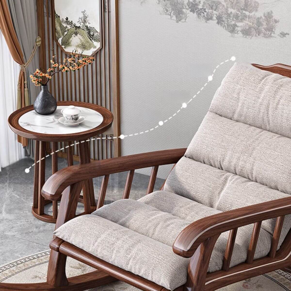 Chalk/Auburn Ergonomic Rocking Reading Chair with Solid Wood Frame