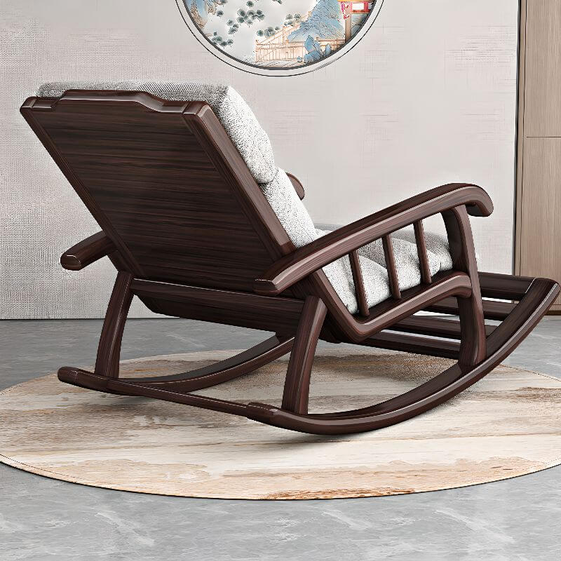 Art Deco Natural Wood Upholstered Rocking Chair in Coffee