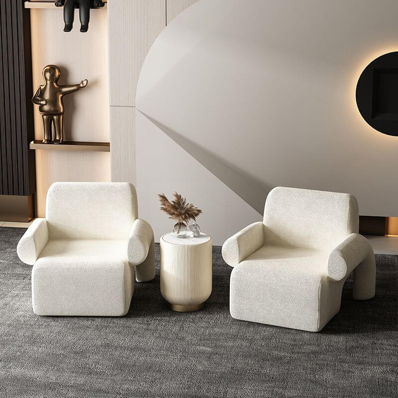 アールデコスタイルのソリッドカラーアームチェア（ホワイト/セルリアン/シトラスカラー、固定バック付き） サブ画像