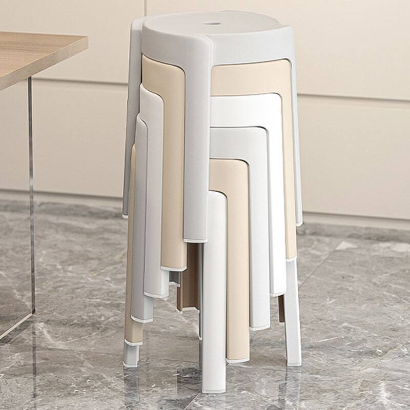 Art Deco Solid Color Black/Chalk/Cream Polymer Compound Pileable Utility Stool with Legs Secondary image