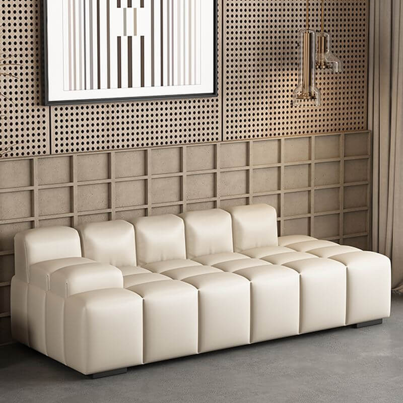 Art Deco Solid Color Chaise Lounge Bench - Beige