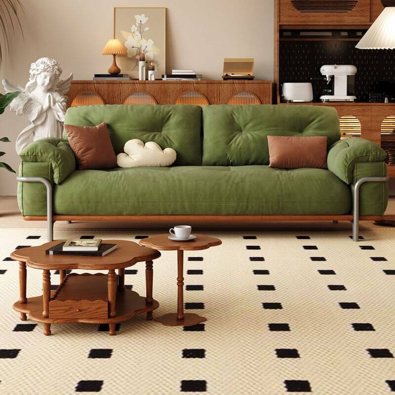 Sofá de Color Sólido Art Deco en Verde Lima para 3 Personas con Brazos y 2 Cojines, Resistente al Agua Imagen secundaria del producto