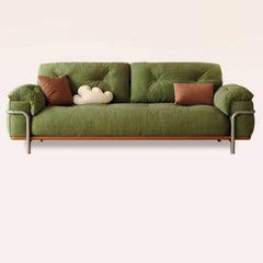 lime green sofa with pillows