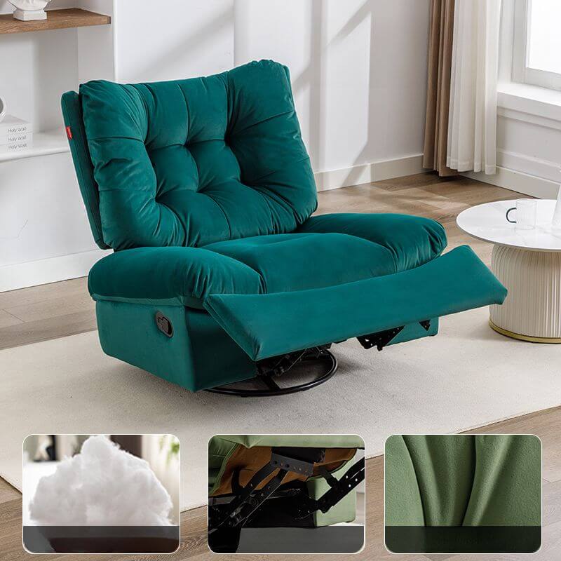 Sillón de acento reclinable de metal color sólido Art Deco con base giratoria, detalles acolchados y movimiento independiente del pie Imagen secundaria del producto