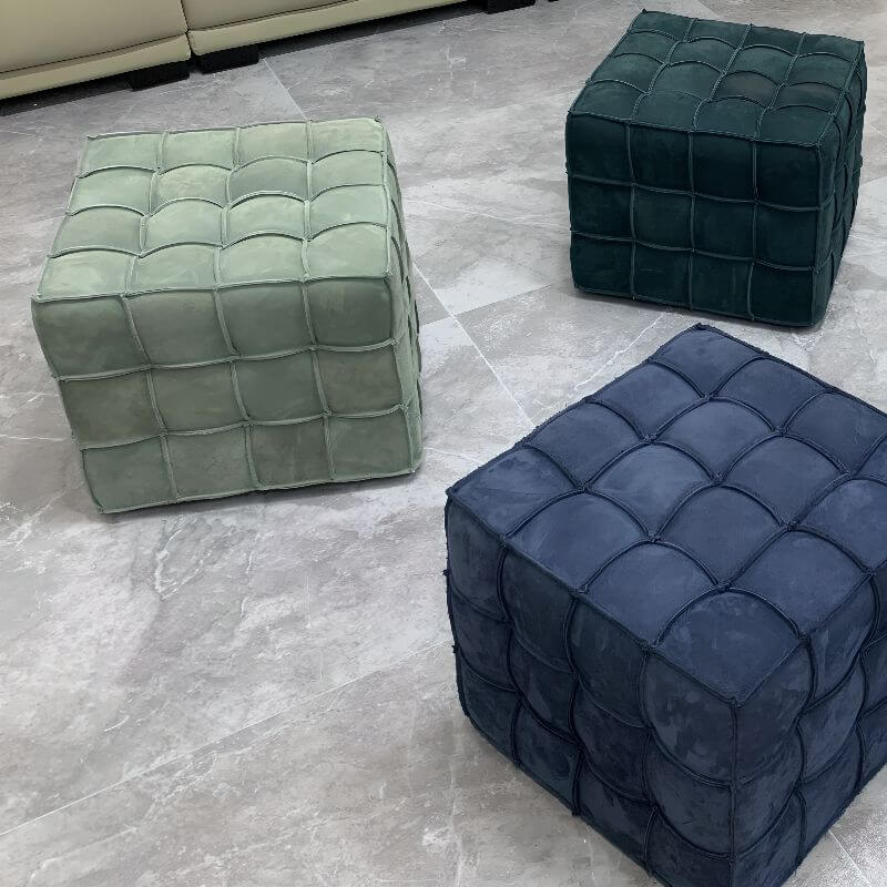 Art Deco gray cube ottoman with flannel upholstery