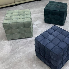 Art Deco gray cube ottoman with flannel upholstery