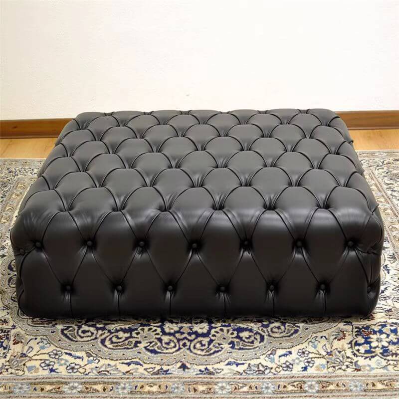 Art Deco Square Ottoman in Midnight Black