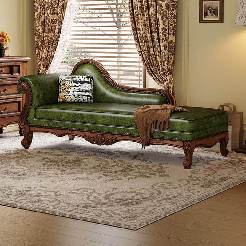 Art Deco olive green overstuffed chaise chair Main image