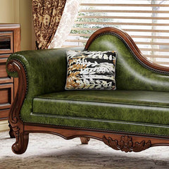 Large olive green chaise with stain resistance