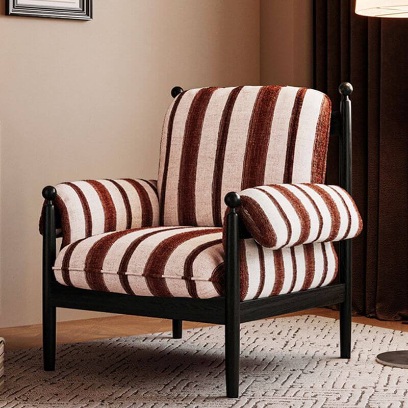 Art Deco Striped Accent Chair with Fixed Back and Midnight Black/Emerald/Auburn Upholstery, Armrest Included Secondary image