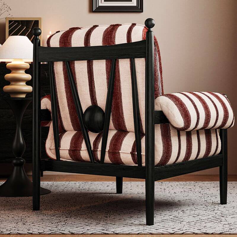 Midnight black, emerald, and auburn striped accent chair